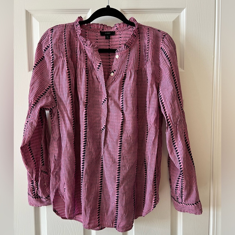 J. Crew Pink Aztec Print Blouse - Size XL